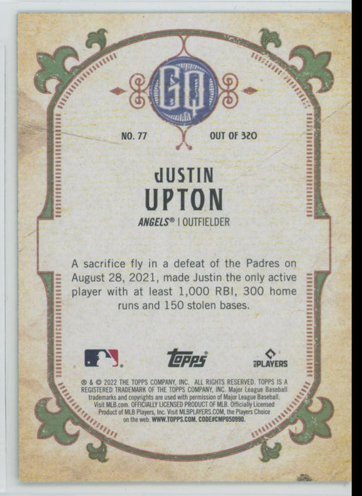 Justin Upton 2022 Topps Gypsy Queen # 77 Green Border Los Angeles Angels - Collectible Craze America