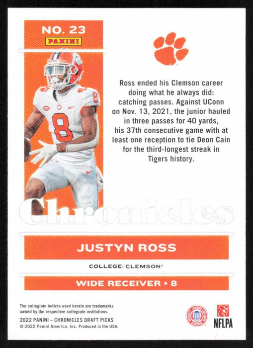 Justyn Ross 2022 Panini Chronicles Draft Picks # 23 RC Clemson Tigers - Collectible Craze America