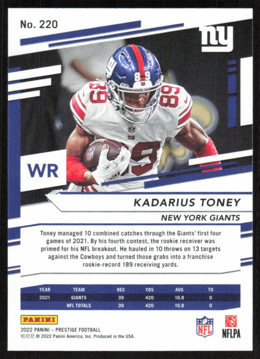 Kadarius Toney 2022 Panini Prestige # 220 New York Giants - Collectible Craze America