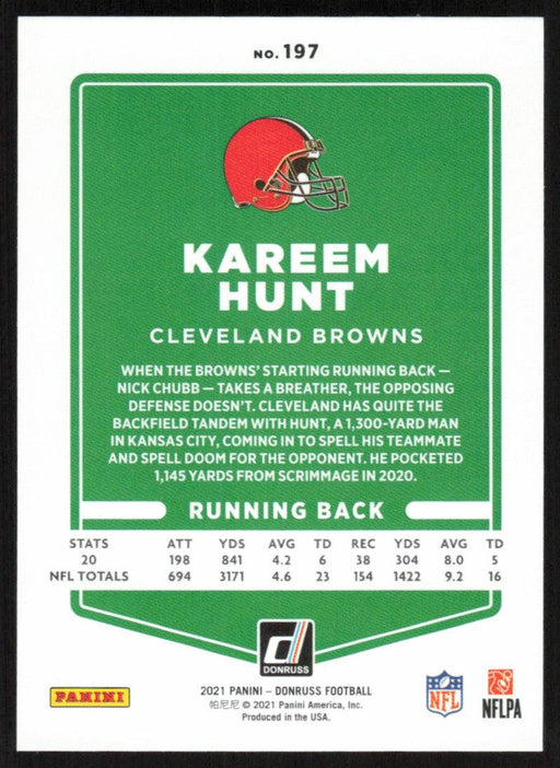 Kareem Hunt 2021 Donruss Football # 197 Cleveland Browns Base - Collectible Craze America