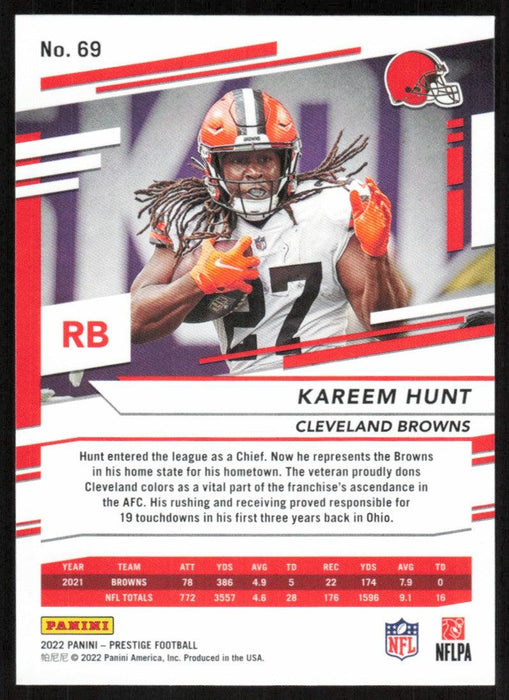 Kareem Hunt 2022 Panini Prestige # 69 Cleveland Browns - Collectible Craze America