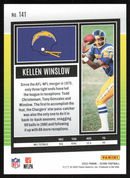 Kellen Winslow 2022 Panini Score Football # 141 Base San Diego Chargers - Collectible Craze America