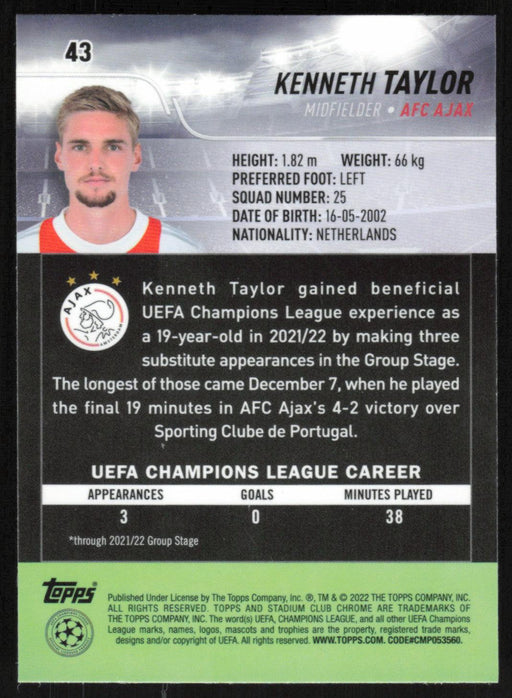 Kenneth Taylor 2021 Topps Stadium Club Chrome UEFA Champions League # 43 AFC Ajax Base - Collectible Craze America