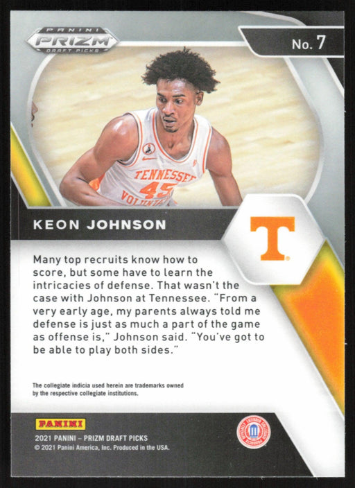 Keon Johnson 2021 Panini Prizm Draft Picks # 7 RC Tennessee Volunteers - Collectible Craze America
