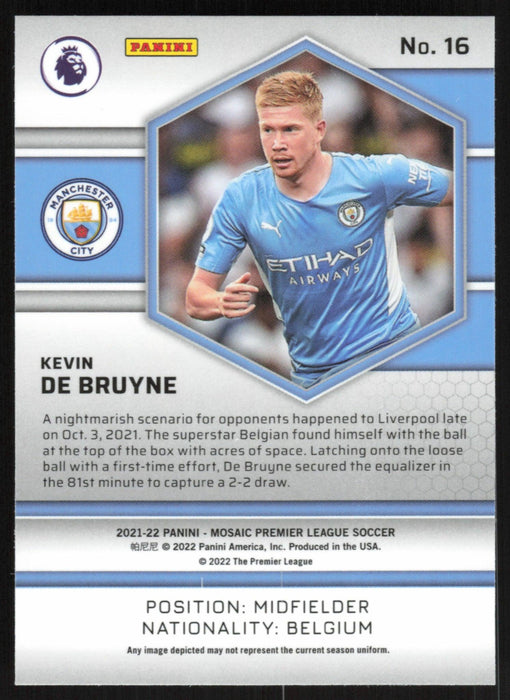 Kevin De Bruyne 2021 Panini Mosaic Premier League # 16 Manchester City Base - Collectible Craze America