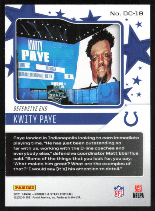 Kwity Paye 2021 Panini Rookie & Stars # DC-19 RC Draft Class Indianapolis Colts - Collectible Craze America