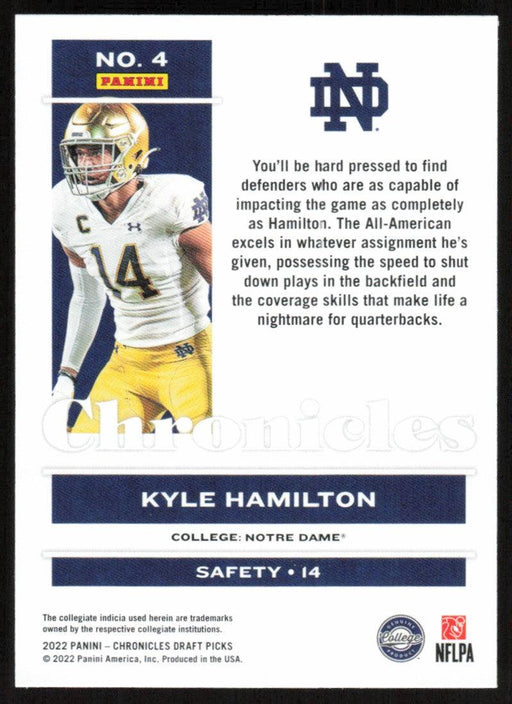 Kyle Hamilton 2022 Panini Chronicles Draft Picks # 4 RC Notre Dame Fighting Irish - Collectible Craze America