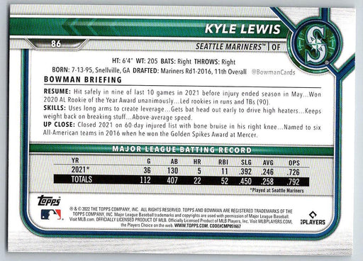 Kyle Lewis 2022 Bowman # 86 Seattle Mariners - Collectible Craze America