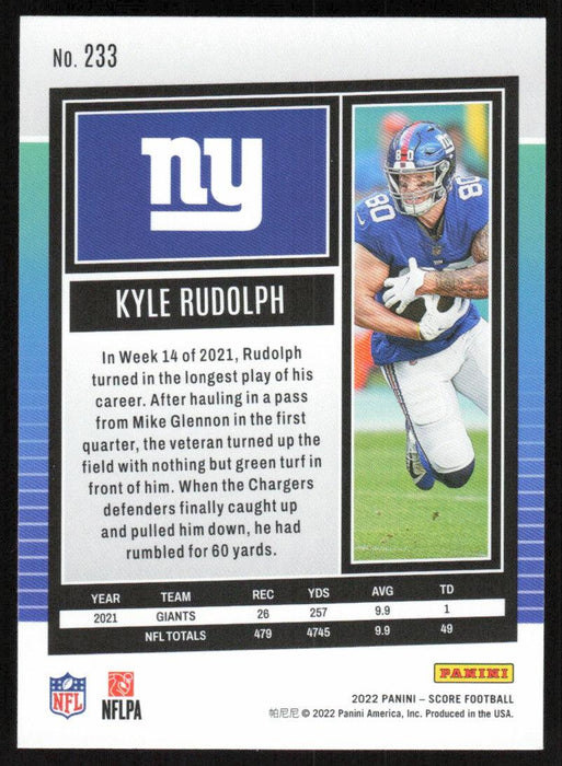 Kyle Rudolph 2022 Panini Score Football # 233 Base New York Giants - Collectible Craze America