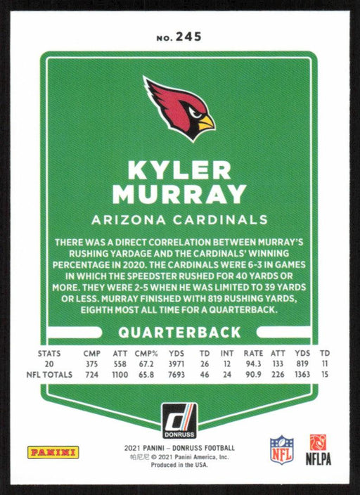 Kyler Murray 2021 Donruss Football # 245 Arizona Cardinals Image Variation Base - Collectible Craze America