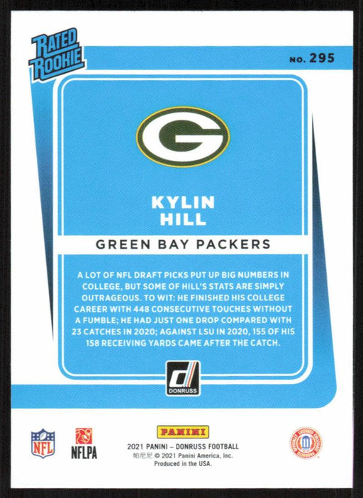 Kylin Hill 2021 Donruss Football # 295 RC Green Bay Packers Rated Rookie Base - Collectible Craze America