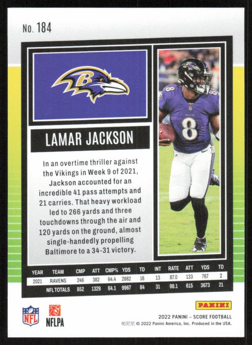 Lamar Jackson 2022 Panini Score Football # 184 Base Baltimore Ravens - Collectible Craze America