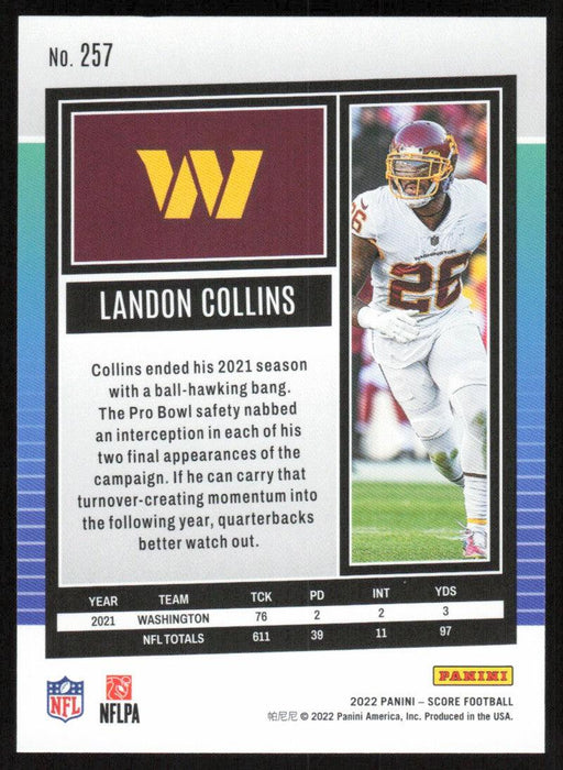 Landon Collins 2022 Panini Score Football # 257 Base Washington Commanders - Collectible Craze America