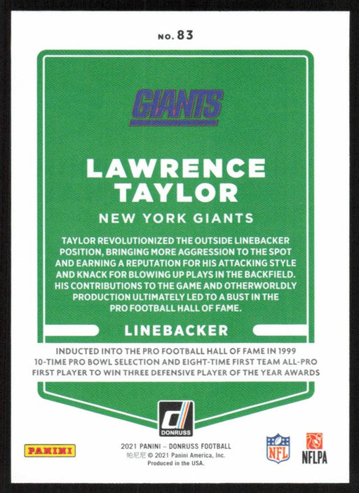 Lawrence Taylor 2021 Donruss Football # 83 New York Giants Base - Collectible Craze America