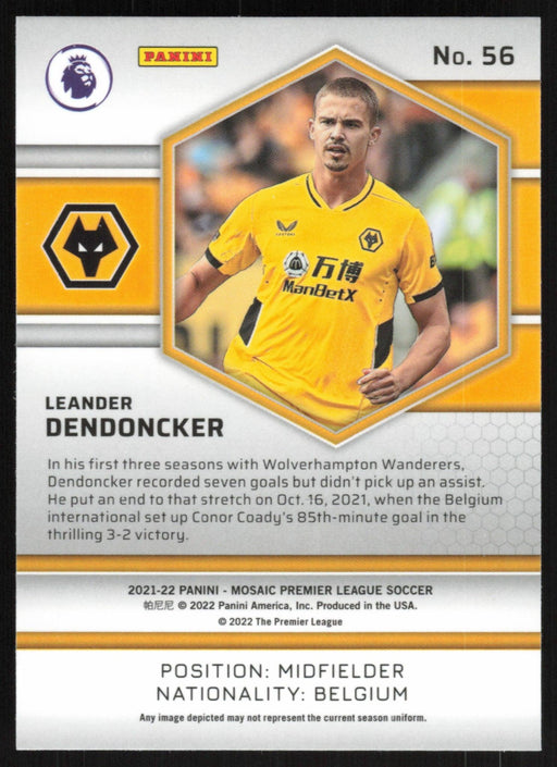 Leander Dendoncker 2021 Panini Mosaic Premier League # 56 Wolverhampton Wanderers Base - Collectible Craze America