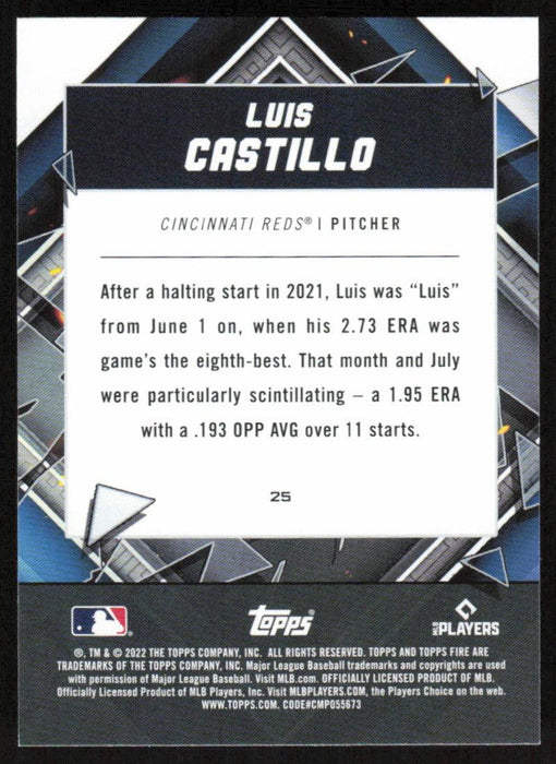 Luis Castillo 2022 Topps Fire Baseball # 25 Cincinnati Reds Base - Collectible Craze America