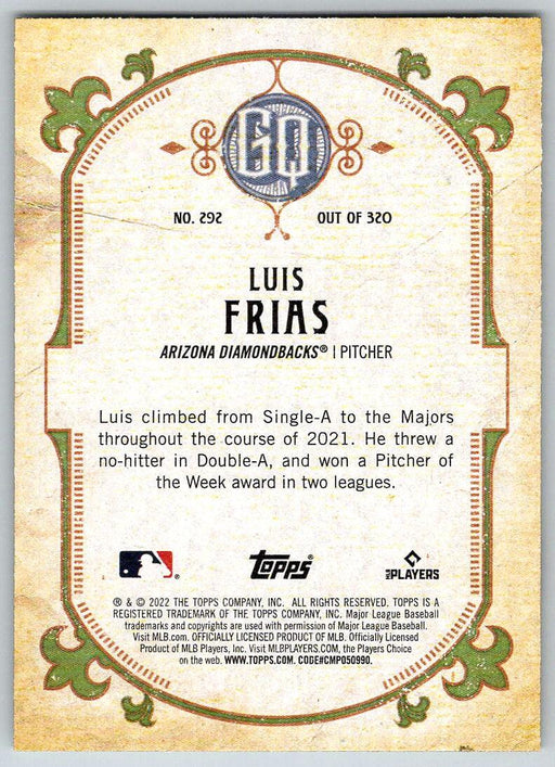 Luis Frias 2022 Topps Gypsy Queen # 292 RC Arizona Diamondbacks - Collectible Craze America