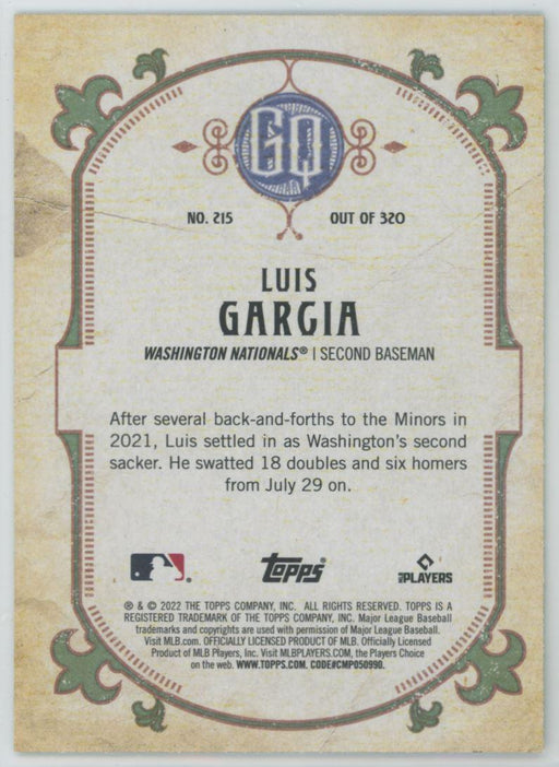 Luis Garcia 2022 Topps Gypsy Queen # 215 Green Border Washington Nationals - Collectible Craze America