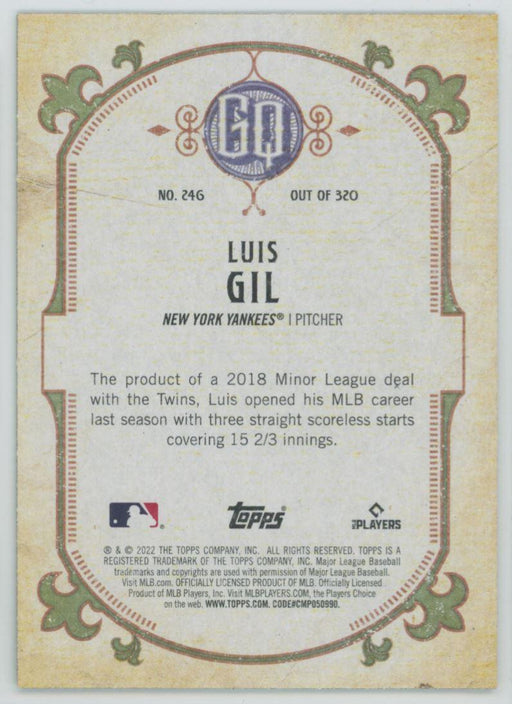 Luis Gil 2022 Topps Gypsy Queen # 246 RC Green Border New York Yankees - Collectible Craze America