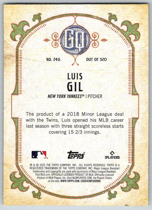 Luis Gil 2022 Topps Gypsy Queen # 246 RC New York Yankees - Collectible Craze America