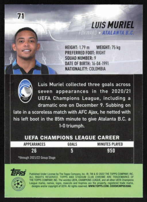 Luis Muriel 2021 Topps Stadium Club Chrome UEFA Champions League # 71 Atalanta B.C. Base - Collectible Craze America