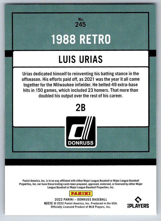 Luis Urias 2022 Donruss Baseball # 245 Milwaukee Brewers - Collectible Craze America