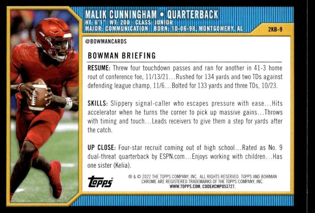 Malik Cunningham 2021 Bowman University Football # 2KB-9 2000 Bowman Insert Louisville Cardinals - Collectible Craze America