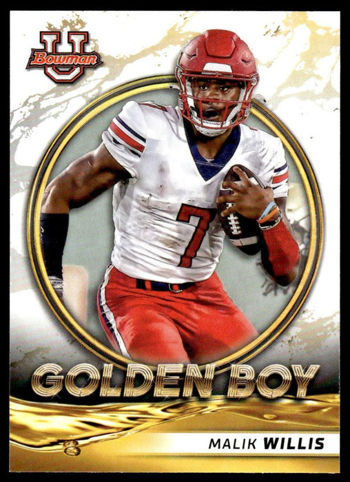 Malik Willis 2021 Bowman University Football # GB-14 Golden Boy Insert Liberty Flames - Collectible Craze America