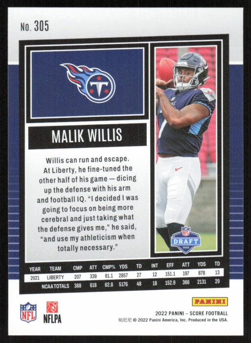 Malik Willis 2022 Panini Score Football # 305 RC Base Tennessee Titans - Collectible Craze America