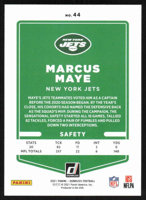 Marcus Maye 2021 Donruss Football # 44 New York Jets Base - Collectible Craze America