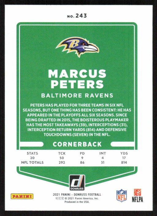 Marcus Peters 2021 Donruss Football # 243 Baltimore Ravens Base - Collectible Craze America