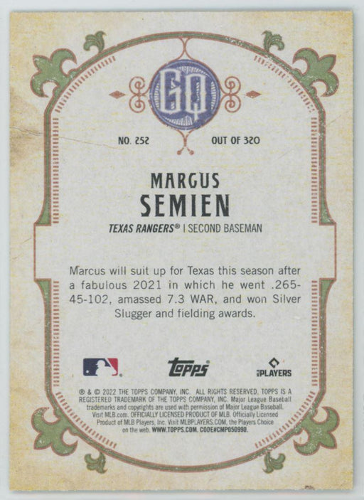 Marcus Semien 2022 Topps Gypsy Queen # 252 Green Border Texas Rangers - Collectible Craze America