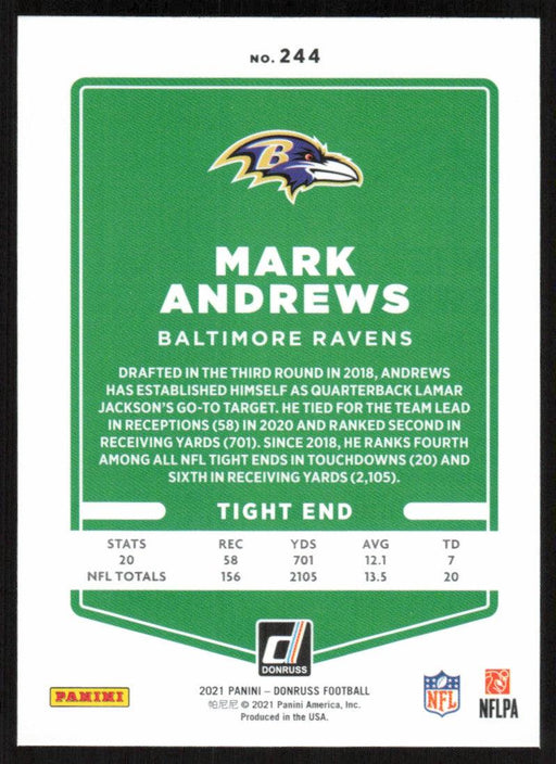 Mark Andrews 2021 Donruss Football # 244 Baltimore Ravens Base - Collectible Craze America