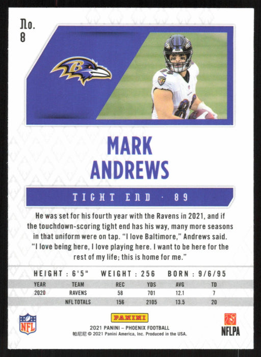 Mark Andrews 2021 Panini Phoenix # 8 Baltimore Ravens Base - Collectible Craze America