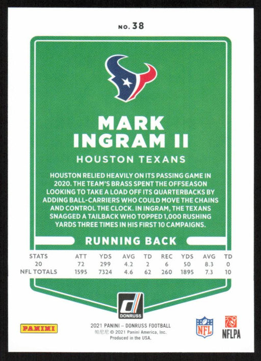 Mark Ingram II 2021 Donruss Football # 38 Houston Texans Base - Collectible Craze America