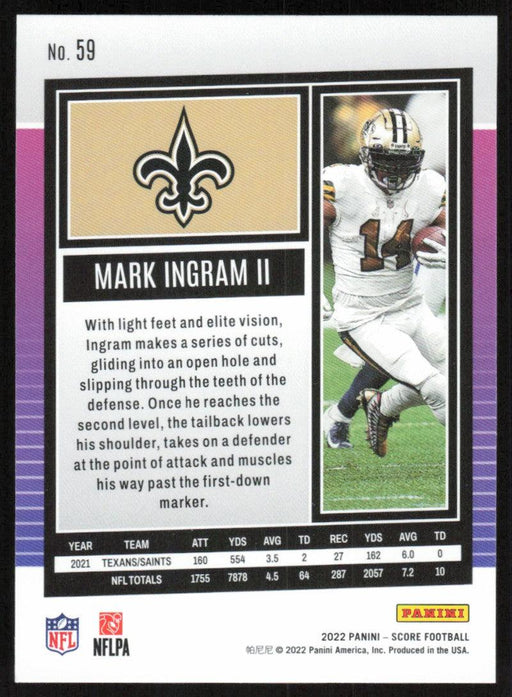 Mark Ingram II 2022 Panini Score Football # 59 Base New Orleans Saints - Collectible Craze America