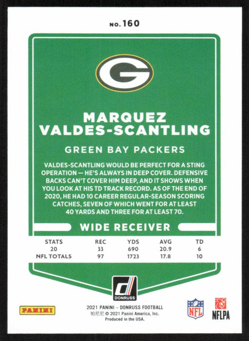 Marquez Valdes-Scantling 2021 Donruss Football # 160 Green Bay Packers Base - Collectible Craze America