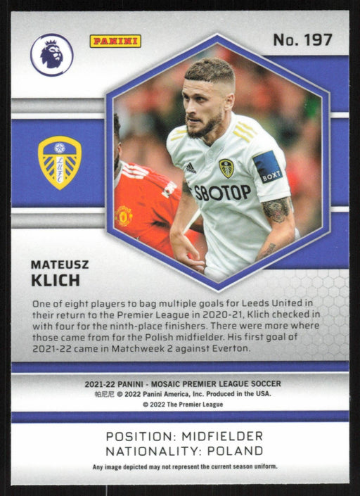 Mateusz Klich 2021 Panini Mosaic Premier League # 197 Leeds United Base - Collectible Craze America