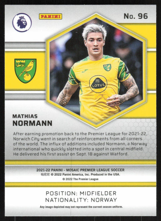 Mathias Normann 2021 Panini Mosaic Premier League # 96 RC Norwich City Base - Collectible Craze America