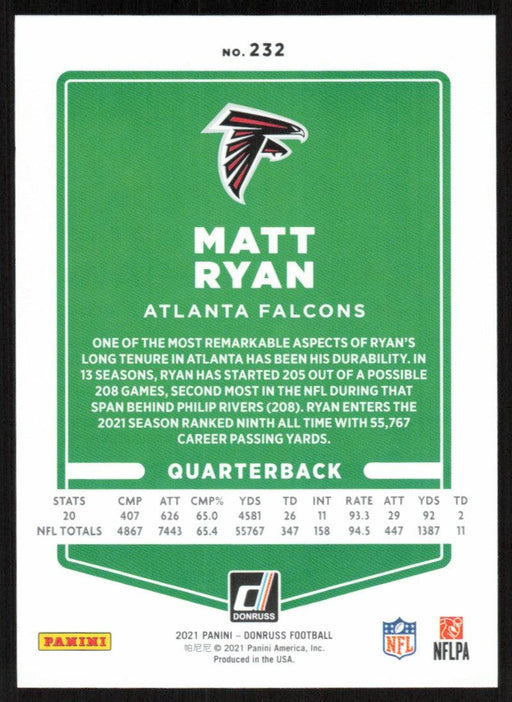 Matt Ryan 2021 Donruss Football # 232 Atlanta Falcons Base - Collectible Craze America