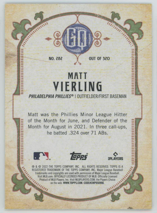 Matt Vierling 2022 Topps Gypsy Queen # 282 RC Philadelphia Phillies - Collectible Craze America