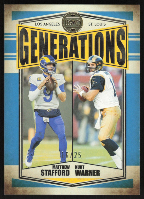 Matthew Stafford/Kurt Warner 2022 Panini Legacy # G-6 Generations Indigo 16/25 Los Angeles Rams - Collectible Craze America