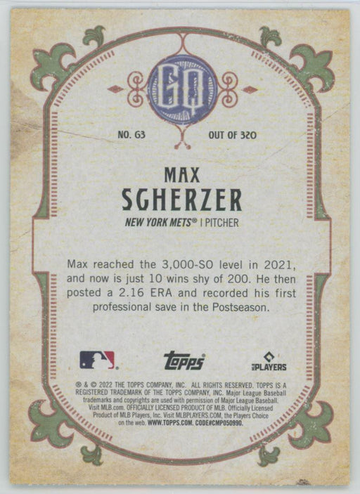 Max Scherzer 2022 Topps Gypsy Queen # 63 Green Border New York Mets - Collectible Craze America