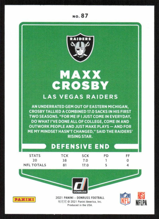 Maxx Crosby 2021 Donruss Football # 87 Las Vegas Raiders Base - Collectible Craze America