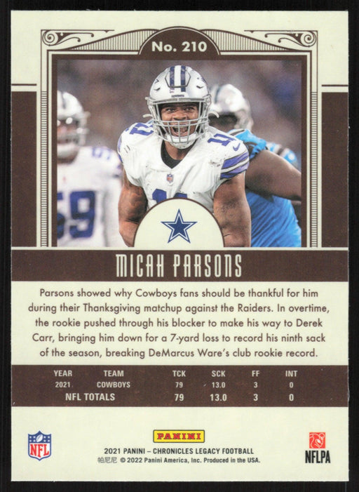 Micah Parsons 2021 Panini Chronicles Legacy # 210 RC Dallas Cowboys - Collectible Craze America