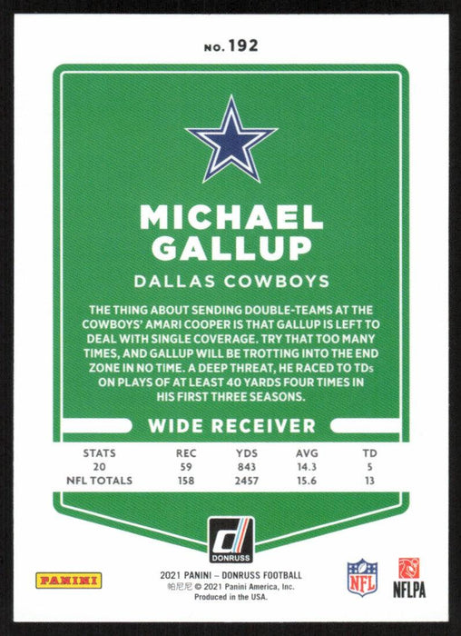 Michael Gallup 2021 Donruss Football # 192 Dallas Cowboys Base - Collectible Craze America