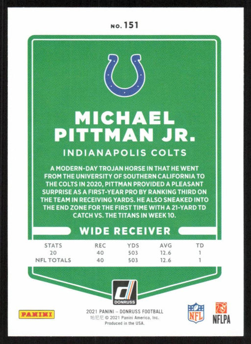 Michael Pittman Jr. 2021 Donruss Football # 151 Indianapolis Colts Base - Collectible Craze America