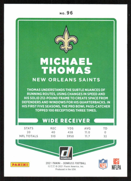 Michael Thomas 2021 Donruss Football # 96 New Orleans Saints Base - Collectible Craze America