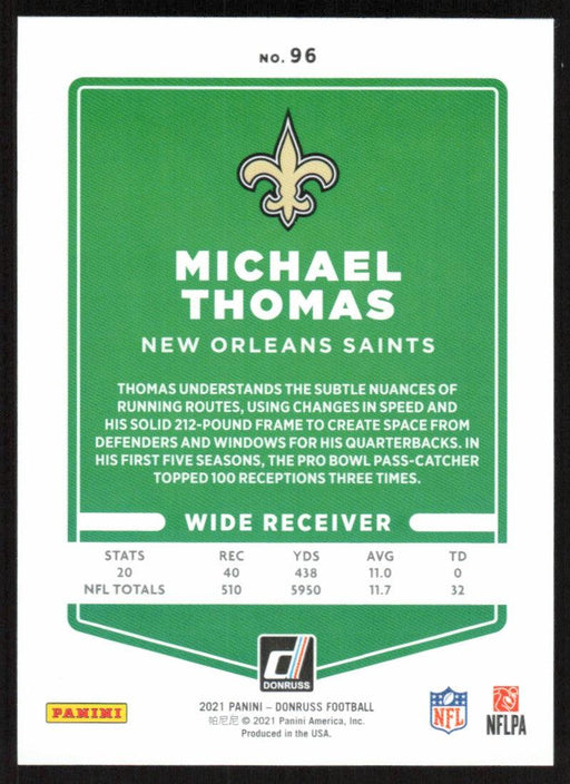 Michael Thomas 2021 Donruss Football # 96 New Orleans Saints Base - Collectible Craze America