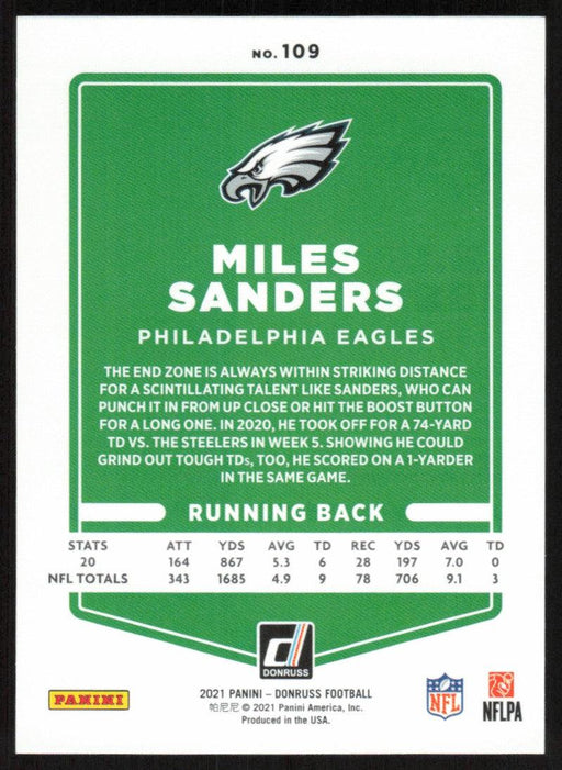 Miles Sanders 2021 Donruss Football # 109 Philadelphia Eagles Base - Collectible Craze America